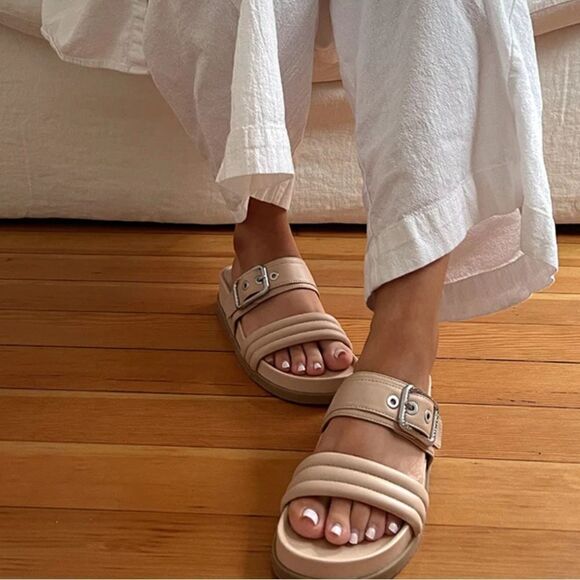 New Dolce Vita cream leather platform slide sandals with buckle size 8.5 - Picture 3 of 13